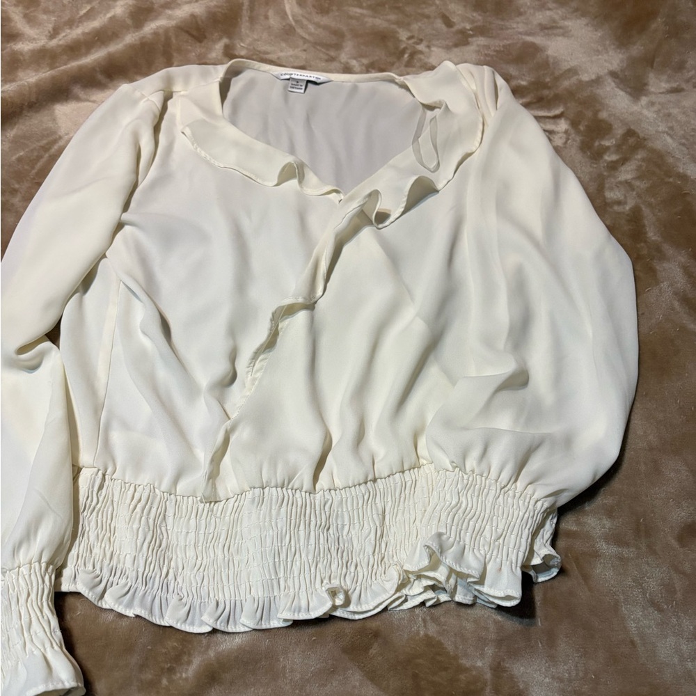 Counterparts Cream Smocked Ruffled Blouse